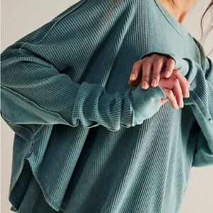 NWT Free People We The Free Microphone Drop Thermal Shirt, Silver Pine, Size XS